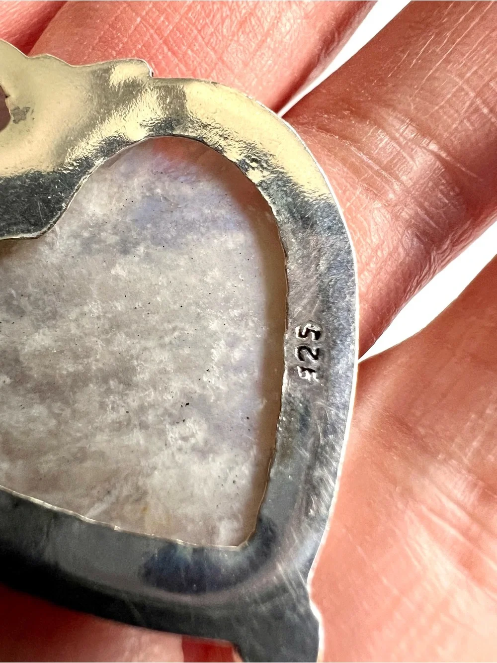 925 WHOA! AMAZING! Peach Moonstone w/ Blue Flash! Heart ❤️ Pendant Necklace